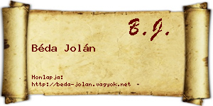 Béda Jolán névjegykártya